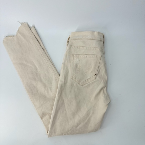 Mother The Flirt Chew White Distressed High Waisted Cutoff Straight Leg Jeans - Picture 5 of 6